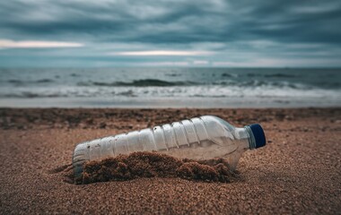 Obraz premium A plastic bottle lying on the beach