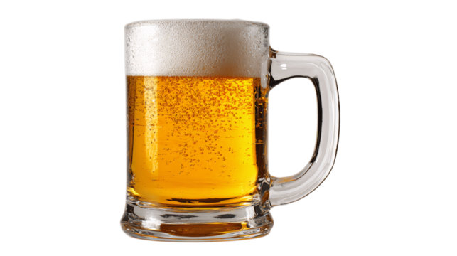 A standalone beer mug, white background --ar 16:9