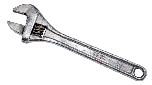A white background photo of adjustable wrench, white background --ar 16:9