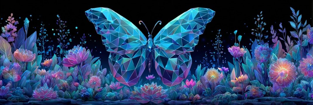 Mariposa Azul Futura, Dise&ntilde;o Low-Poly, Modelo de Cableado