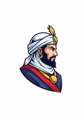 Naklejka premium Mascot logo design featuring a serious sikh warrior in traditional turban and beard, rendered as mascot logo for strong branding. Mascot logo embodies strength and tradition.
