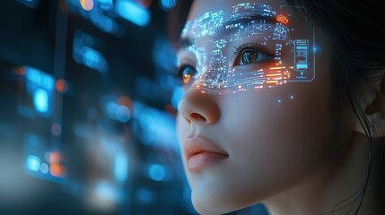 Futuristic Digital Augmented Reality Woman Face Interface Cyberpunk Technology Portrait