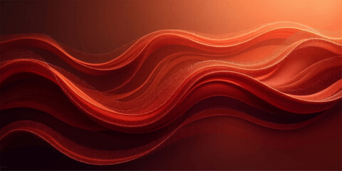 Abstract red wave background with flowing silk texture and smooth satin fabric design pattern