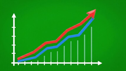 growth chart, business statistics rising trend concept with red and blue lines on green background showing financial success and data analytics for market performance
- Powered by Adobe