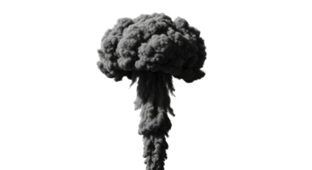 Large ominous grey smoke cloud from an explosion, forming a mushroom shape on a transparent background