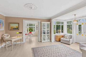 Modern luxury apartment interior in minimal scandinavian style, 3d rendering