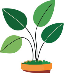A vibrant green potted plant with large glossy leaves and a textured orange planter isolated on a white background symbolizing growth and nature