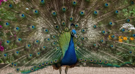 Naklejka premium Peacock with vibrant plumage