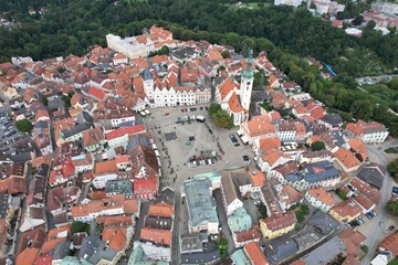 Tabor old town historical city center aerial view with medieval structures Bohemia Czech republic