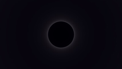 Abstract 3D illustration featuring a central black void surrounded by a soft glowing halo on a dark background. The minimalist design uses subtle gradients and radial symmetry, evoking cosmic or sci