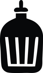 A stylized black and white silhouette of a traditional indian water pot or ghada showcasing its distinctive rounded body and narrow neck