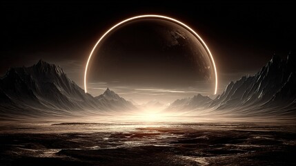 巨大な月が太陽を覆う風景

