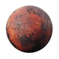 Textured red and black planet with rocky surface and weathered appearance on transparent background