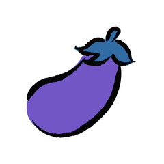 筆で描いた、ナスのアイコン・ロゴ・イラスト, Brush-drawn eggplant icon, logo, illustration