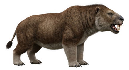 Illustration of a prehistoric extinct creature with powerful jaws and sharp teeth, representing ancient wildlife, isolated on transparent background