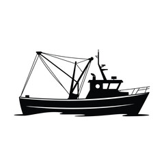 Silhouette of a fishing trawler boat on the water