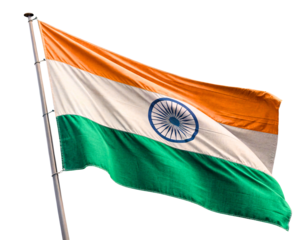 The Majestic Tricolor Flag of India Fluttering Proudly Against a Clear Blue Sky Symbolizing Freedom and National Unity