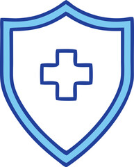 Stylized blue shield emblem featuring a white medical cross symbol indicating health protection and safety