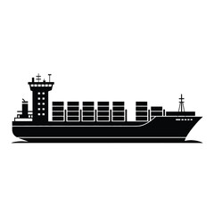 Obraz premium Silhouette of a large cargo ship loaded with containers