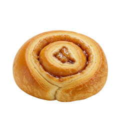 Freshly baked cinnamon roll with a glossy glaze, isolated on a white background, ideal for food photography