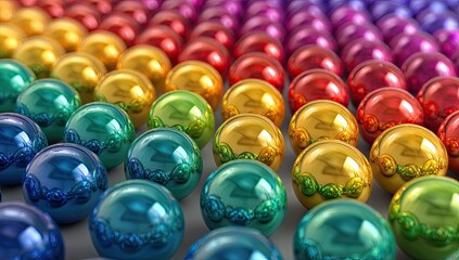 Colorful glossy spheres in a grid pattern