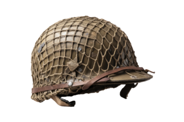 Military helmet, tan netting, historical