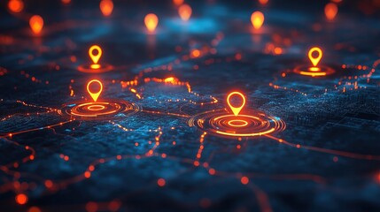 Futuristic Abstract Orange and Blue Network Location Pin Pointing