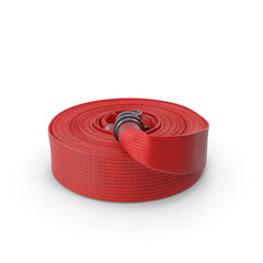 Red Fire Hose Rolled with Connector Isolated on Transparent Background


