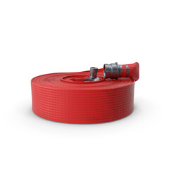 Red Fire Hose Rolled with Connector Isolated on Transparent Background


