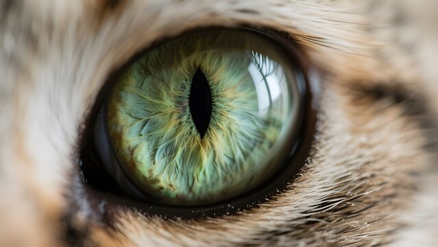 Close-up of a Cat's Eye with Detailed Iris and Vertical Pupil