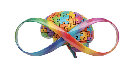 Colorful puzzle brain with infinity ribbon autism awareness