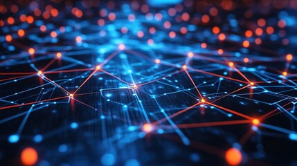 Abstract Futuristic Network Connection With Orange and Blue Light Illustration