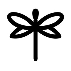 Simple black dragonfly silhouette isolated on white background