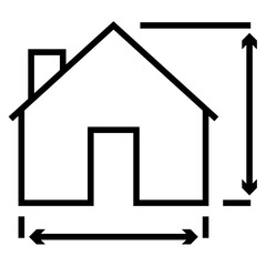 Logo estudio de arquitectura. Icono de casa con medidas con líneas 