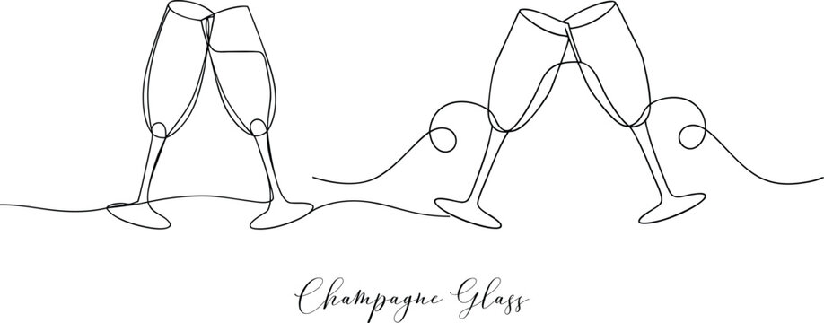 Champagne Glasses Toasting Celebration Concept Continuous One Line Drawing