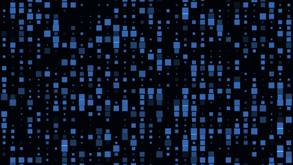 Looped animation of blue glowing squares forming a dynamic digital pattern. Futuristic tech grid background perfect for data visualizations, HUD elements, VJ loops, and UI motion design..