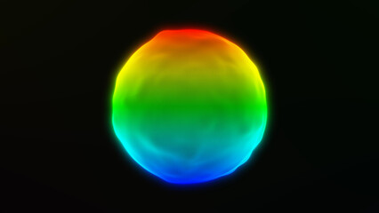 Vibrant rainbow energy sphere with glowing multicolor gradient on dark background. Abstract fluid 3D shape in vivid spectrum tones. Futuristic holographic ball with soft light and smooth surface
