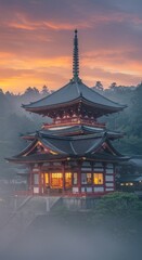 Naklejka premium Sunrise over ancient temple