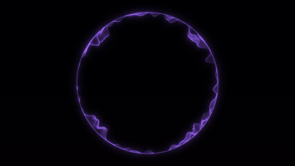 Looped glowing purple energy ring with soft waving plasma edges on black background. Futuristic abstract sci-fi circle animation with light distortion and smooth motion. Seamless 4K loop..
