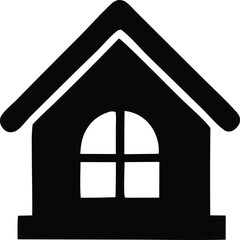 Simple black silhouette of a charming house with a rounded window and a steeply pitched roof