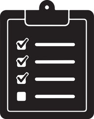 Clipboard with checklist icon in silhouette white background.