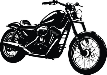 Fototapeta premium Black and White Silhouette of Classic Motorcycle – Iconic Design with Fuel Tank, Spokes, and Headlight