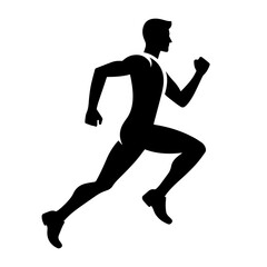 Black and white vector silhouette of a athlete running on white background