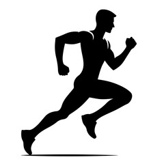 Black and white vector silhouette of a athlete running on white background