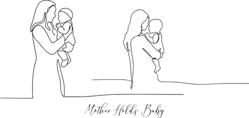 Mother Holding Baby With Love Minimalist People Icon Concept Continuous One Line Drawing