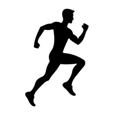 Clean black and white silhouette vector of a paathlete running on white background