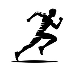 Clean black and white silhouette vector of a paathlete running on white background