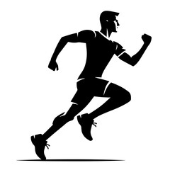 Clean black and white silhouette vector of a paathlete running on white background