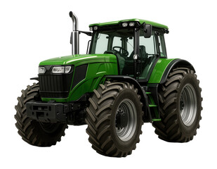 Obraz premium Large green agricultural tractor with oversized tires and detailed cab design on transparent background.