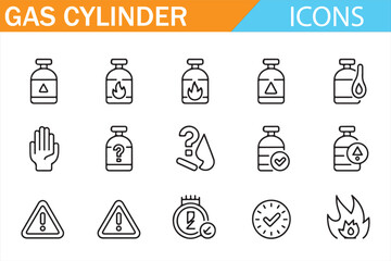 Fototapeta premium Gas cylinder hazard icons with fire, leak, and safety warning symbols.